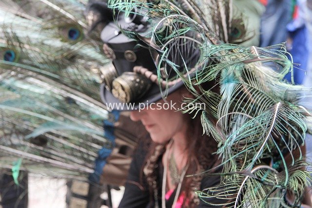 Vintage Peacock Feather Hat at the Historical Costume Festival in Bourtange, Netherlands