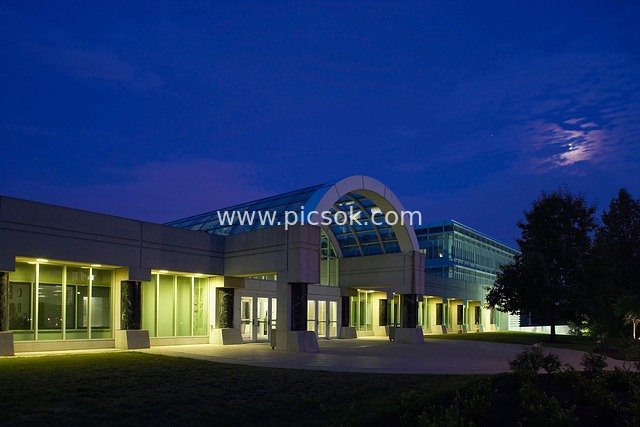 Nighttime Architectural Landscape of CIA Headquarters in Langley, Virginia