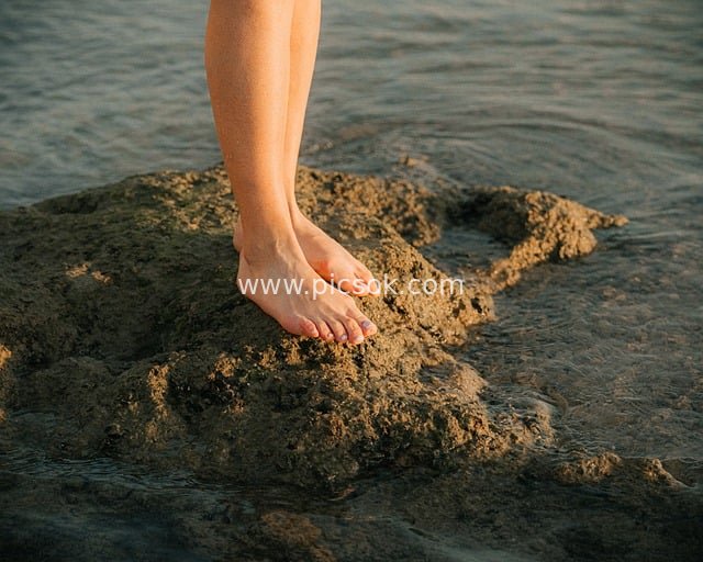 Barefoot on Seaside Rocks: A Relaxing Summer Nature Moment