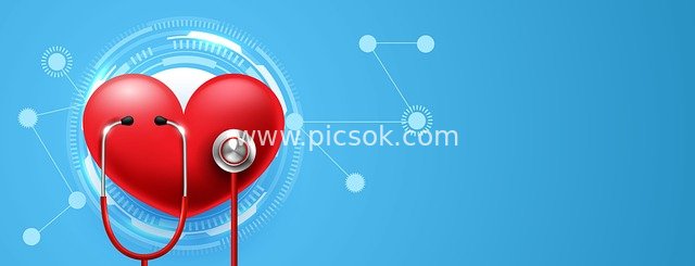 Tech-Infused Medical Health Heart & Stethoscope Banner Material