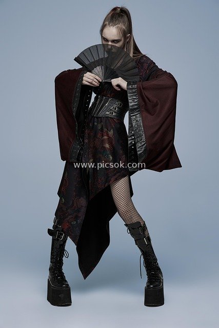 Gothic Dark Female Model in Halloween Punk Fashion Look