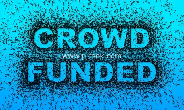 Creative Crowdfunding Promotion Design with Blue Crowd Background