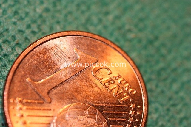 特写欧元1分硬币 金融货币细节素材
