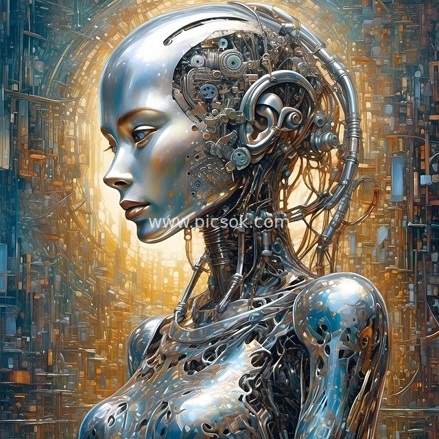 Cyberpunk Female Robot AI Digital Art Illustration
