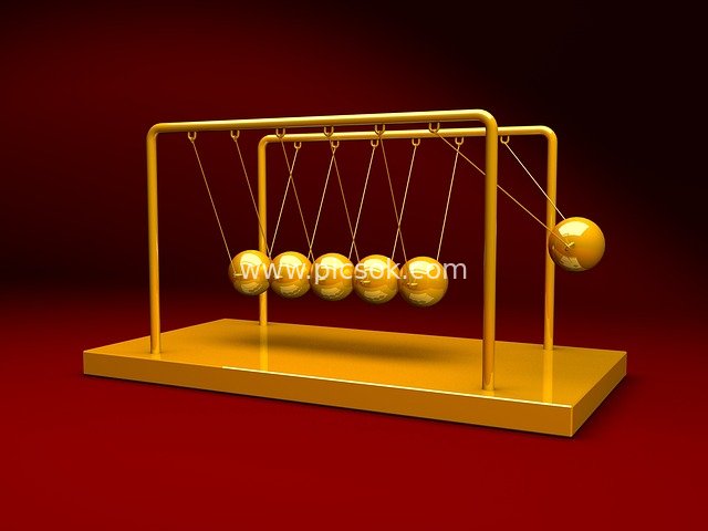 Golden Newton's Cradle 3D Render: Symbol of Physical Equilibrium and Momentum