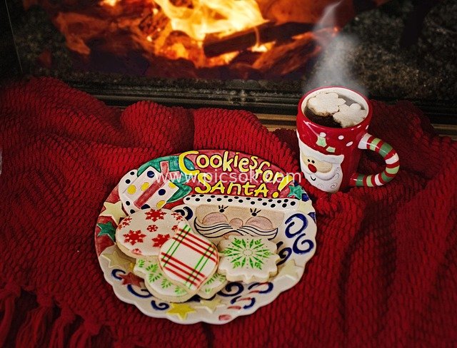 Cozy Christmas Eve: Cookies and Hot Cocoa by the Fireplace
