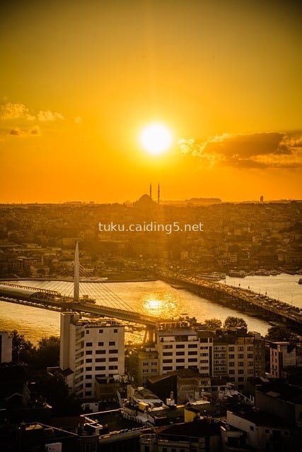 Sunset in Istanbul, Turkey: Golden Cityscape and Bridges