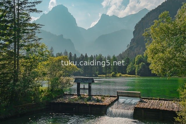 Fresh Natural Mountain Landscape with Lake and Waterfall