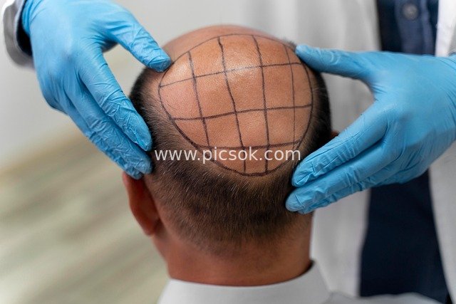 Scalp Grid Marking Before Hair Transplant: Doctor Performing Preoperative Preparation