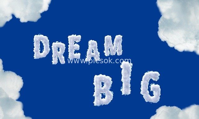 Inspirational Image Material Featuring 'Dream Big' Cloud Font Against Blue Sky and White Clouds