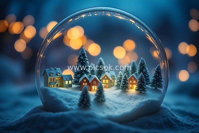 圣诞雪球雪景小屋 暖光节日温馨装饰