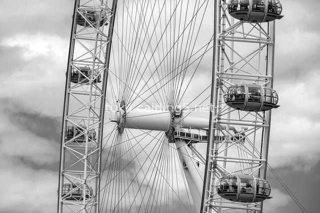 Black and White Photography of the London Eye - Iconic Tourist Attraction in London, UK