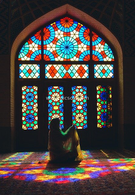 Prayers Under Stained Glass in an Iranian Mosque | Persian Architectural Art