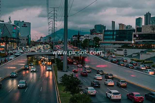 Night Scene of Urban Dusk Highway with Flowing Traffic