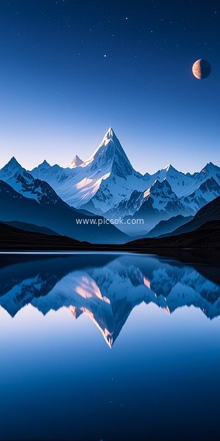 雪山湖泊星空倒影 绝美自然山水夜景