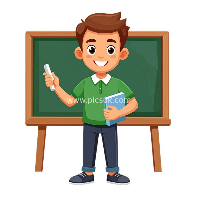 Cartoon Student Teaching at Blackboard - Back-to-School Educational Illustration