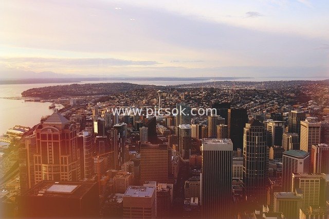 Seattle Dusk Skyline & Urban Landscape of Washington State