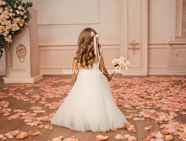 Cute Flower Girl’s Back View Photo at a Pink Wedding Venue