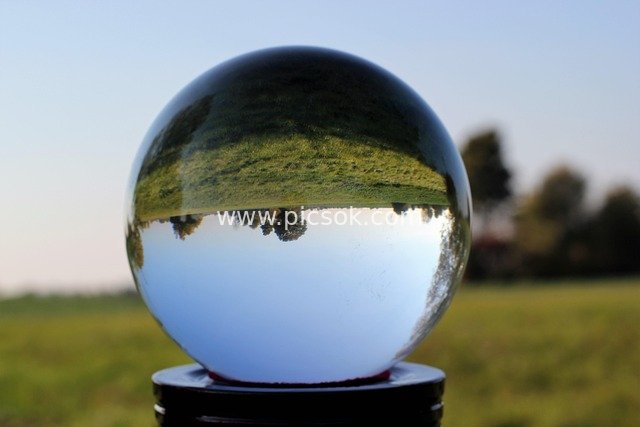 crystal ball, magic, mystical, blue sky, meadow, trees, upside down, inverted image, nature, outdoor
