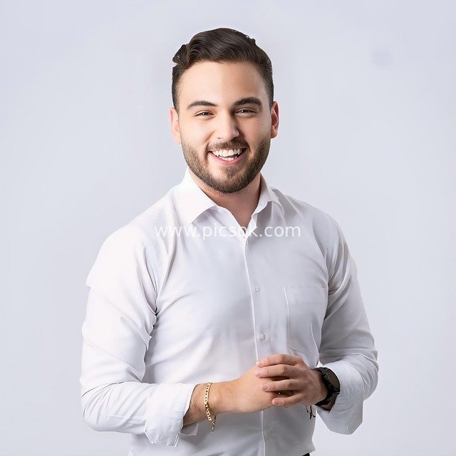 Portrait of a Smiling Businessman in Crisp White Shirt – Professional Workplace Image