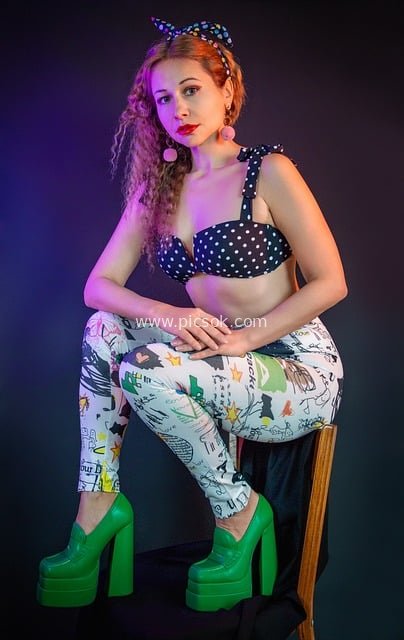 Vintage 1960s Polka Dot Style Model Chunky Heels Fashion Photoshoot