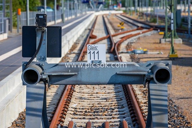 Real Photo of Modern Railway Track and Platform Traffic System