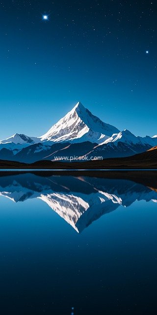 星空下的雪山湖泊倒影 绝美自然夜景风光