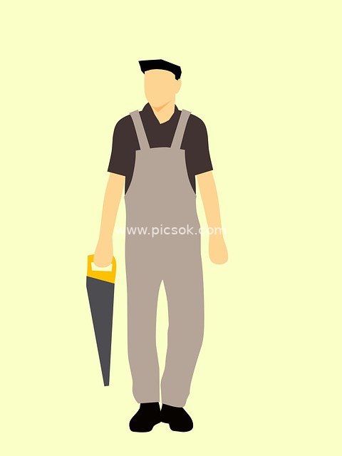 Cartoon Construction Worker Illustration – Handyman with Tools