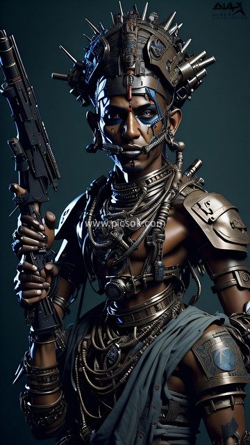 未来部落机械武装持枪战士男性形象