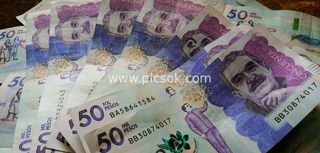 Close-up of Colombian Peso Banknotes - Financial and Economic Currency Material