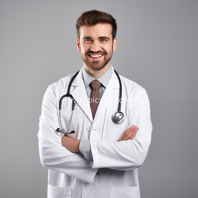 Portrait of a Smiling Male Doctor with Stethoscope – Professional Medical Image