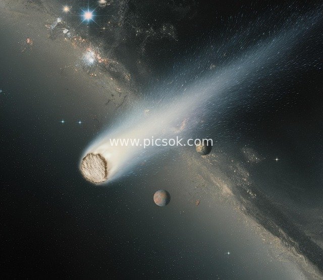 Comet Passing by Planets: Breathtaking Cosmic Scene of Milky Way and Starry Sky