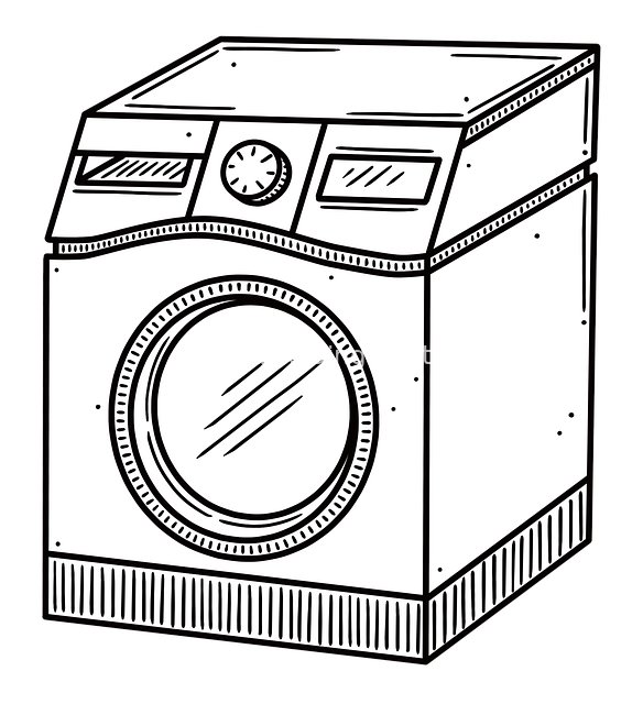 黑白线稿滚筒洗衣机 家居家电插画素材