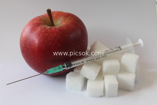 Red Apple, Insulin Syringe, and Sugar Cubes: Diabetes Health Management Chart