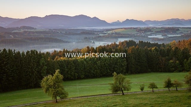 Autumn Sunrise in Chiemgau, Upper Bavaria with Morning Mist