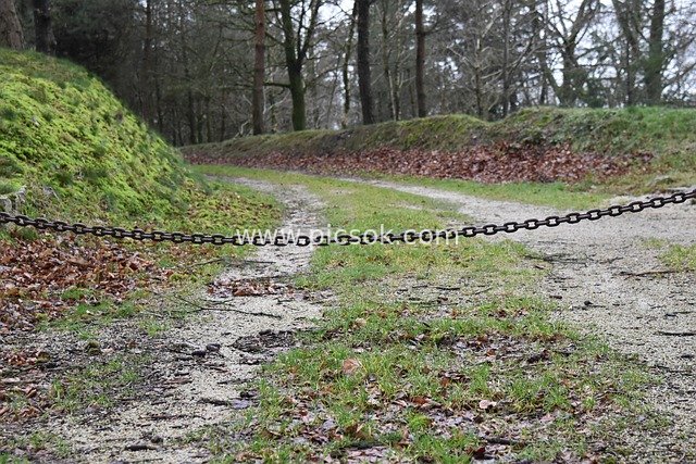 Metal Chain Blocking Rural Path – No Entry (Private Property, Natural Scenery)