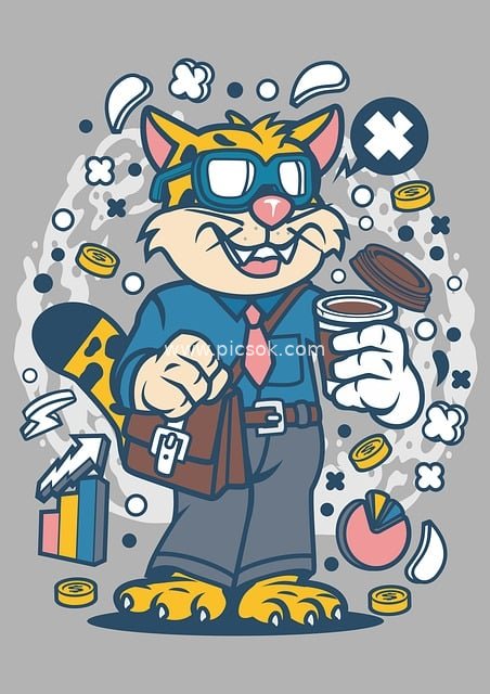 Cartoon Business Cat T-Shirt Design Illustration Material