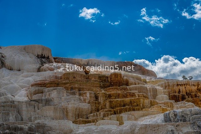 Magnificent Landscape of Geothermal Travertine Deposits in Yellowstone National Park