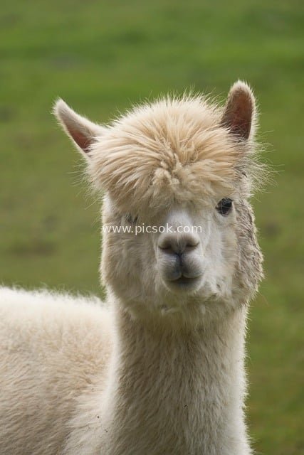 可爱羊驼头部特写 毛茸茸萌态动物肖像