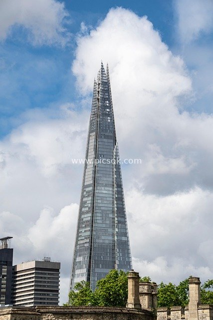 The Shard in London: A Modern Landmark Under Blue Sky and Clouds