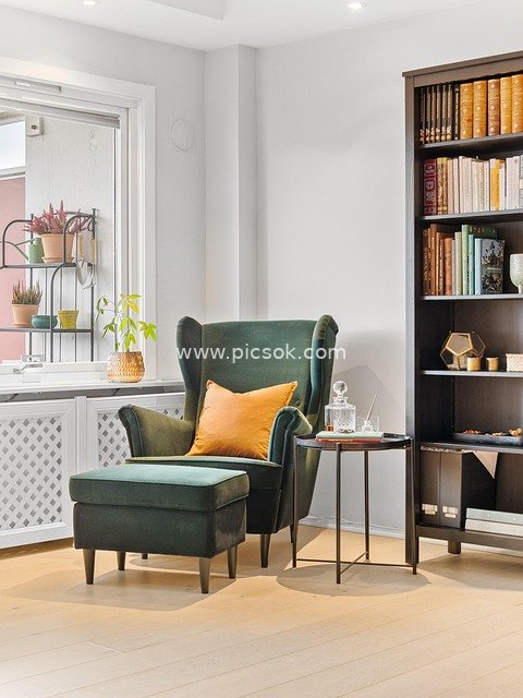 Modern Light Luxury Living Room Interior Design | Warm Home Scene with Green Velvet Chair