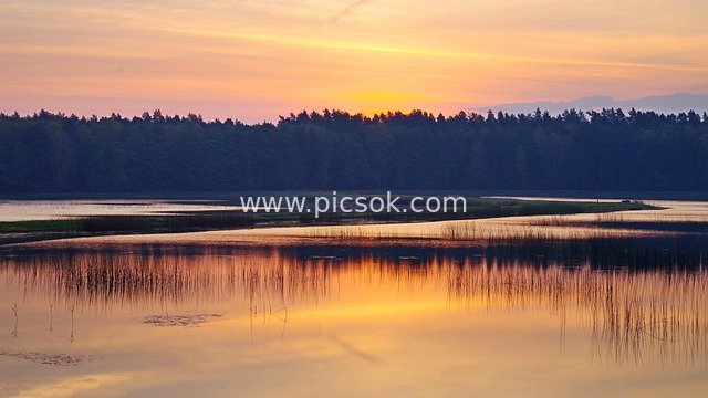Natural Landscape Material: Lake Reflection at Dawn Sunrise in Poland