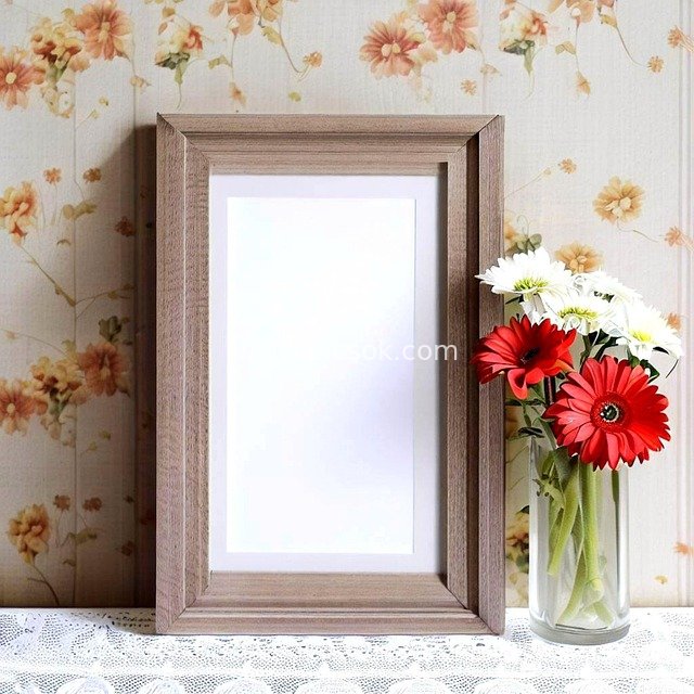 Wooden Photo Frame & Fresh Flower Vase - Cozy Home Mock-up Display