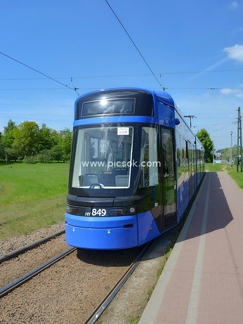 Blue Modern Tram: Integration of Urban Public Transport and Nature
