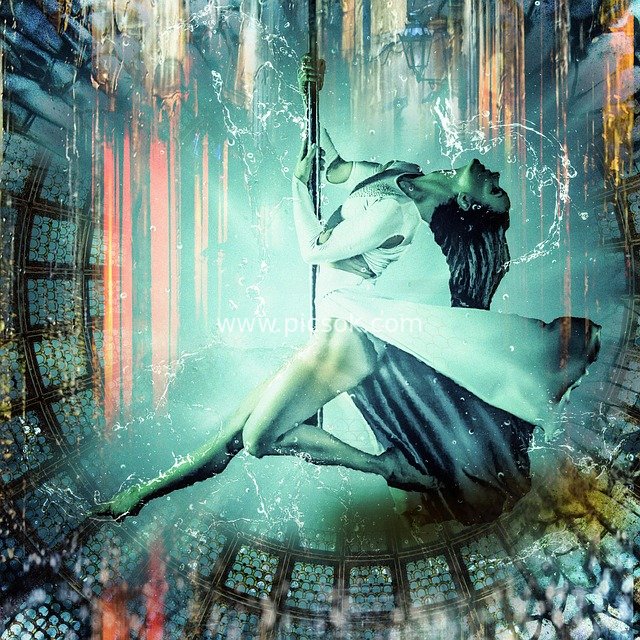 Dreamy Female Pole Dancer: The Beauty of Free Dance Amid Splashing Water