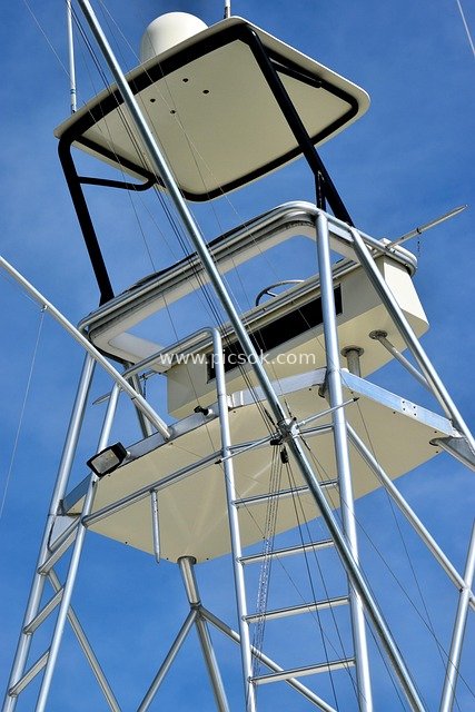 Fishing Boat Flybridge Structure Against a Blue Sky