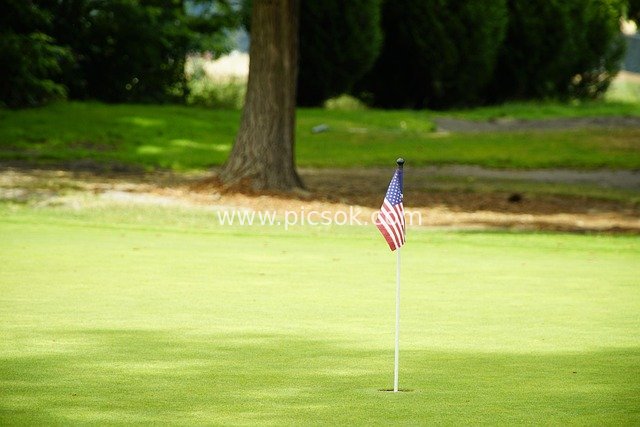 golf course, flag, green, usa