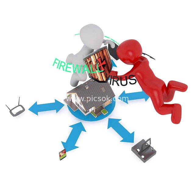 3D Cybersecurity Scene: Firewall Defending Against Virus Attacks
