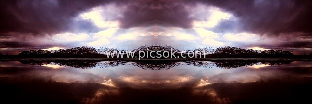 Panoramic Reflection of Snow-Capped Mountains and Lake - Magnificent Natural Landscape Material