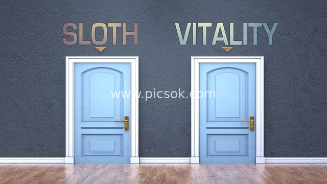 Sloth vs Vitality: 3D Illustration of Life's Choice Between Two Doors